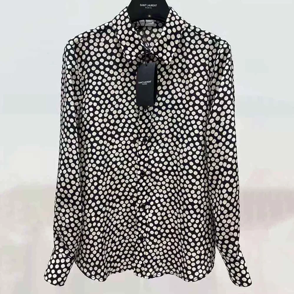 Saint Laurent YSL Classic Shirt in Dotted Silk for Women in Black