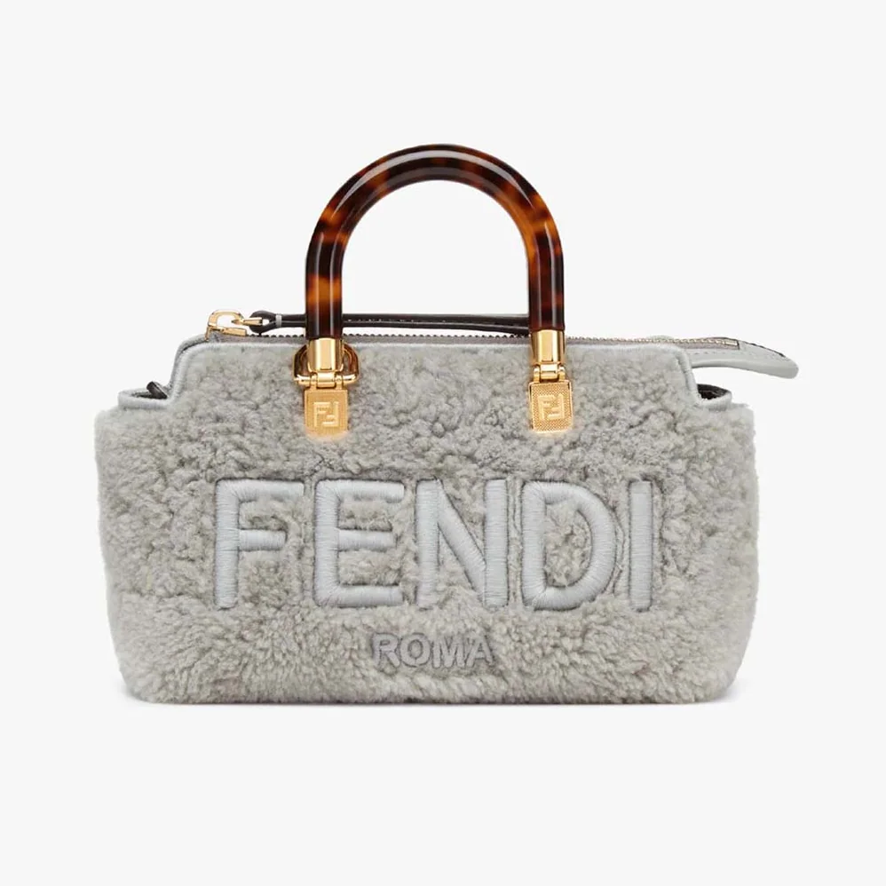 Fendi By The Way Mini Light Gray Sheepskin Small Boston Bag for Women Fendi By The Way Mini Light Gray Sheepskin Small Boston Bag for Women