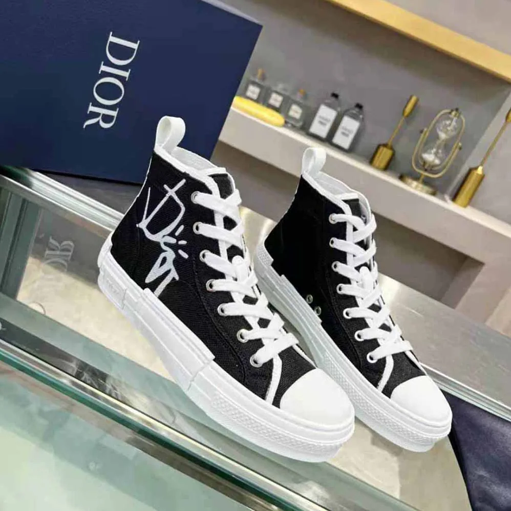 Dior B23 Cactus Jack Dior High-Top Sneaker Black and Cream Cotton Canvas for Men
