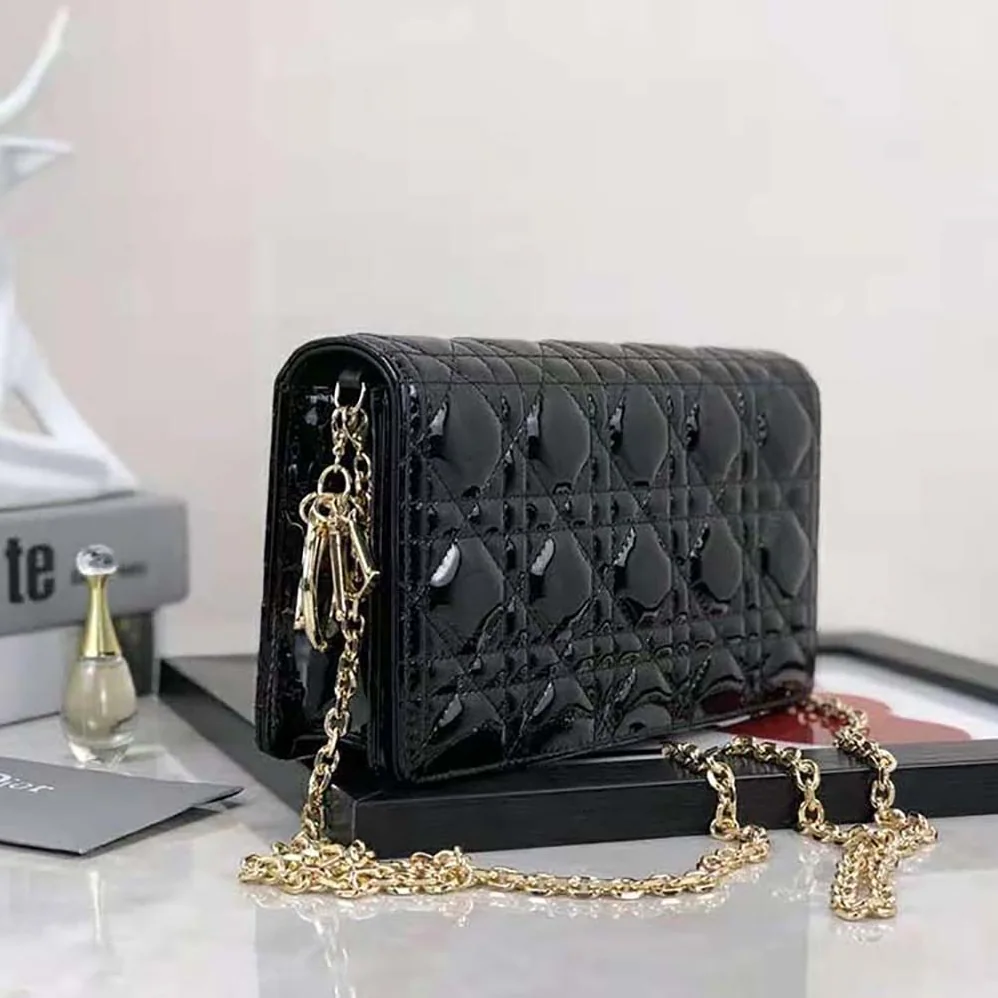 Dior Lady Dior Pouch Patent Cannage Calfskin in Black