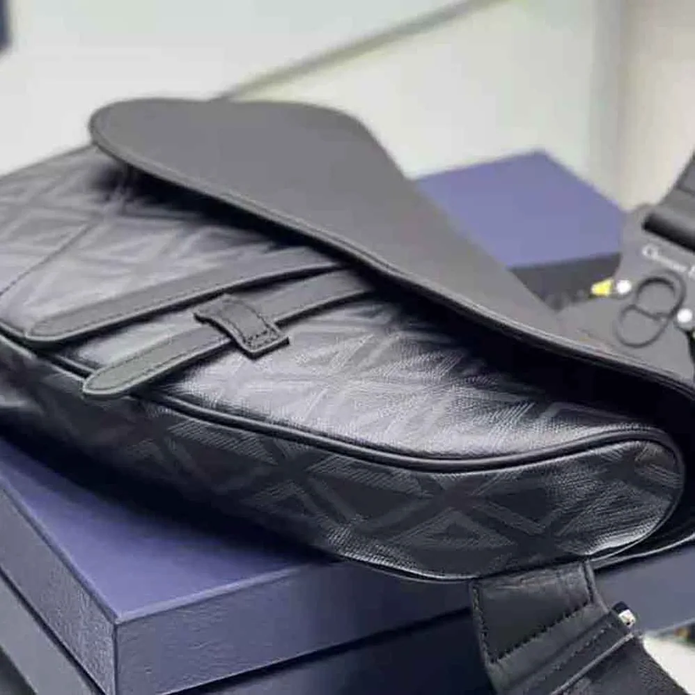 Dior Saddle Bag Black CD Diamond Canvas and Smooth Calfskin for Men