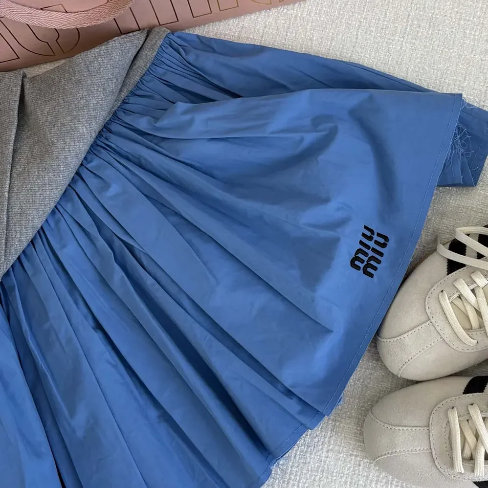 Miu Miu Poplin and Jersey Miniskirt for Women in Blue Miu Miu Poplin and Jersey Miniskirt for Women in Blue