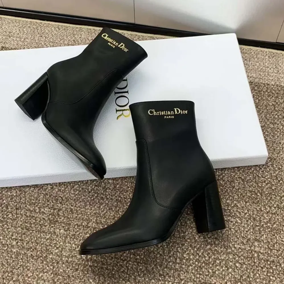 Dior D-Town Heeled Ankle Boot Black Calfskin for Women