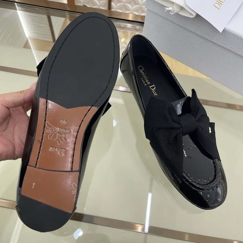 Dior Diorissimo Loafer Black Patent Calfskin and Grosgrain for Women Dior Diorissimo Loafer Black Patent Calfskin and Grosgrain for Women