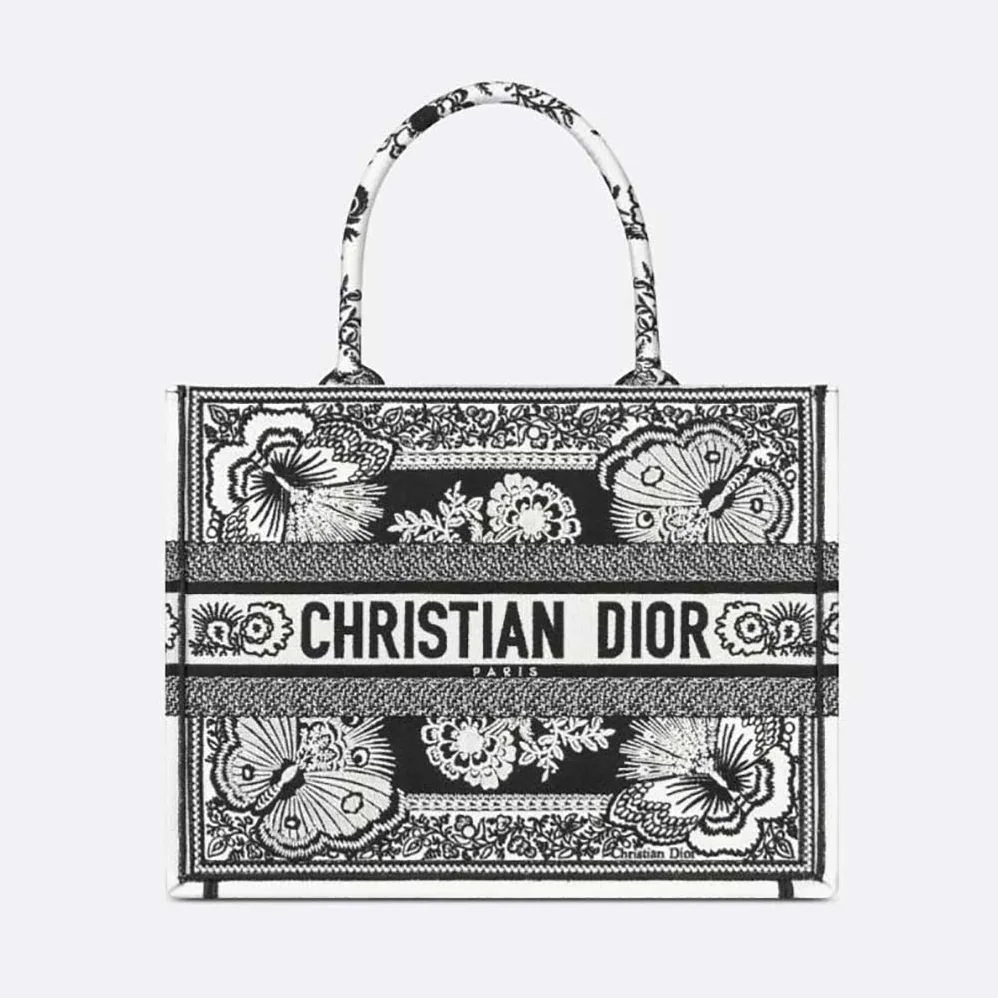 Dior Medium Dior Book Tote Black and White Butterfly Bandana Embroidery for Women