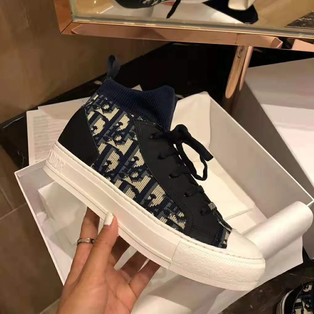 Dior Walk'N'Dior Techincal Knit Oblique Mid-Top Sneaker for Women in Navy