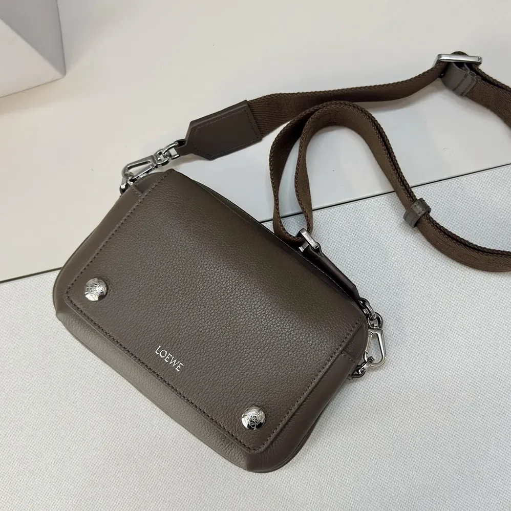 Loewe Small Pebble Messenger Bag in Supple Grained Calfskin for Unisex in Brown