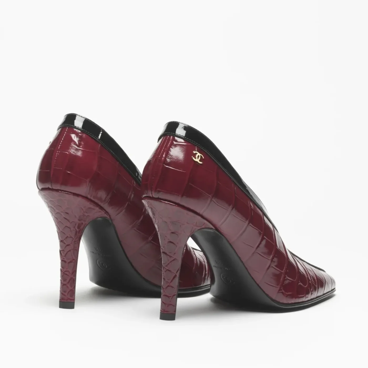 Chanel Crocodile Pumps Burgundy/ Black --U9719