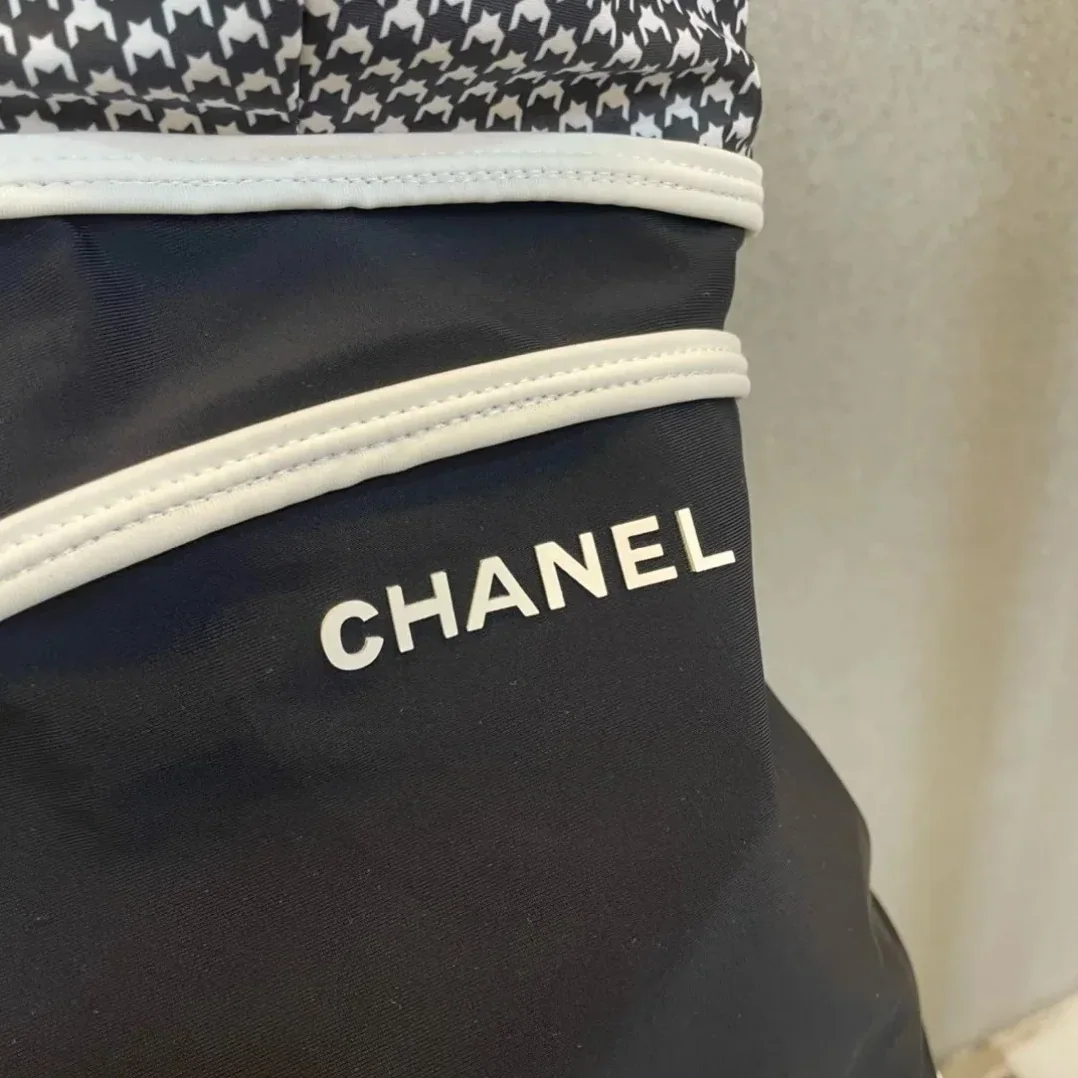 Chanel V-Neck One in Piece Swimsuit Black/ White Chanel V-Neck One in Piece Swimsuit Black/ White