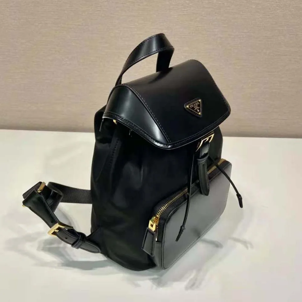 Prada Re-Nylon and Brushed Leather Backpack for Women in Black
