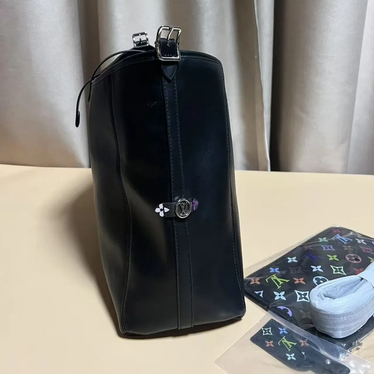 Louis Vuitton LV x TM CarryAll Vibe MM Shoulder Bag in Black Silver Hardware
