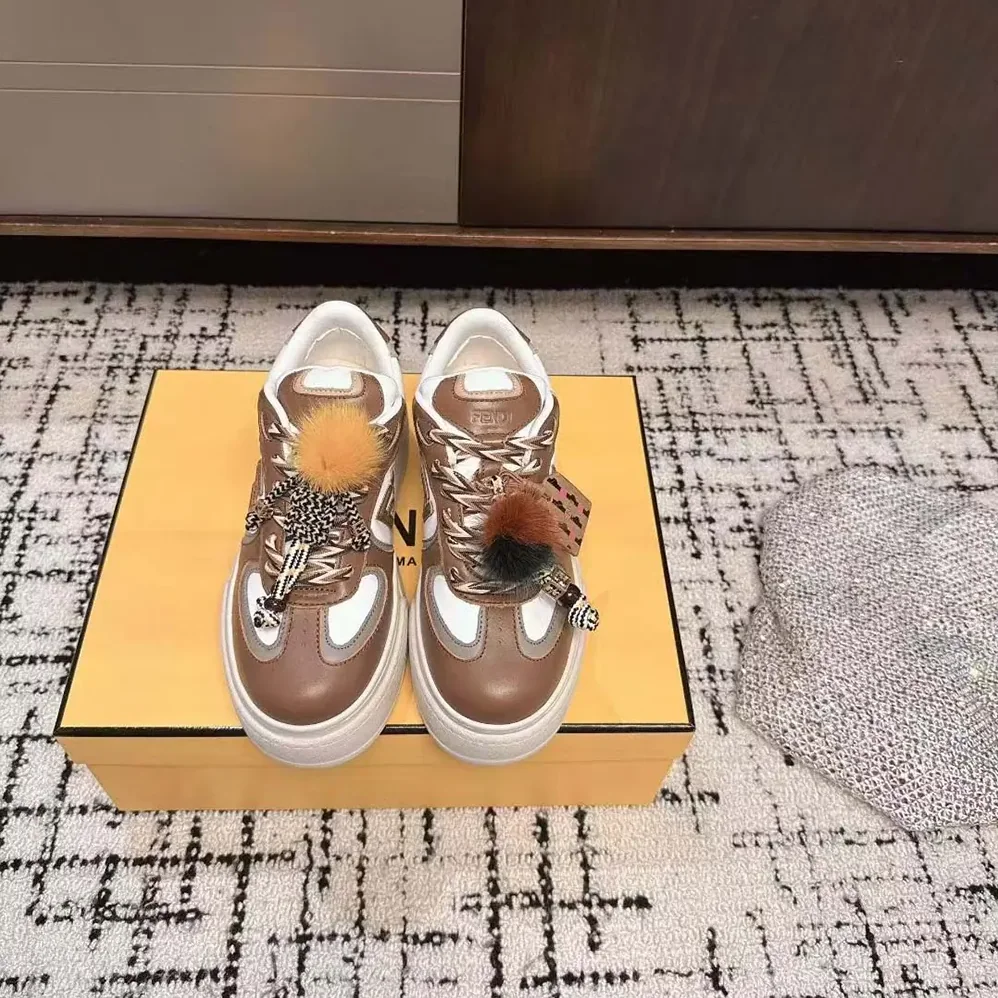 Fendi Match Brown Leather Platform Low for Women in Tops With Charm