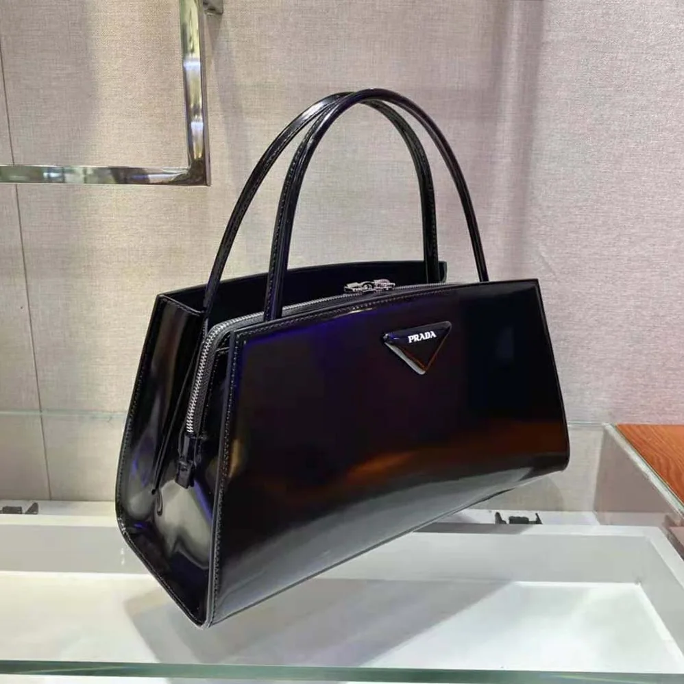 Prada Brushed Leather Handbag for Women in Black