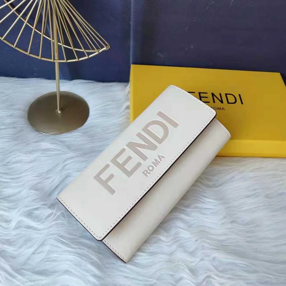 Fendi Continental White Leather Wallet Fastened with a Snap Button for Women