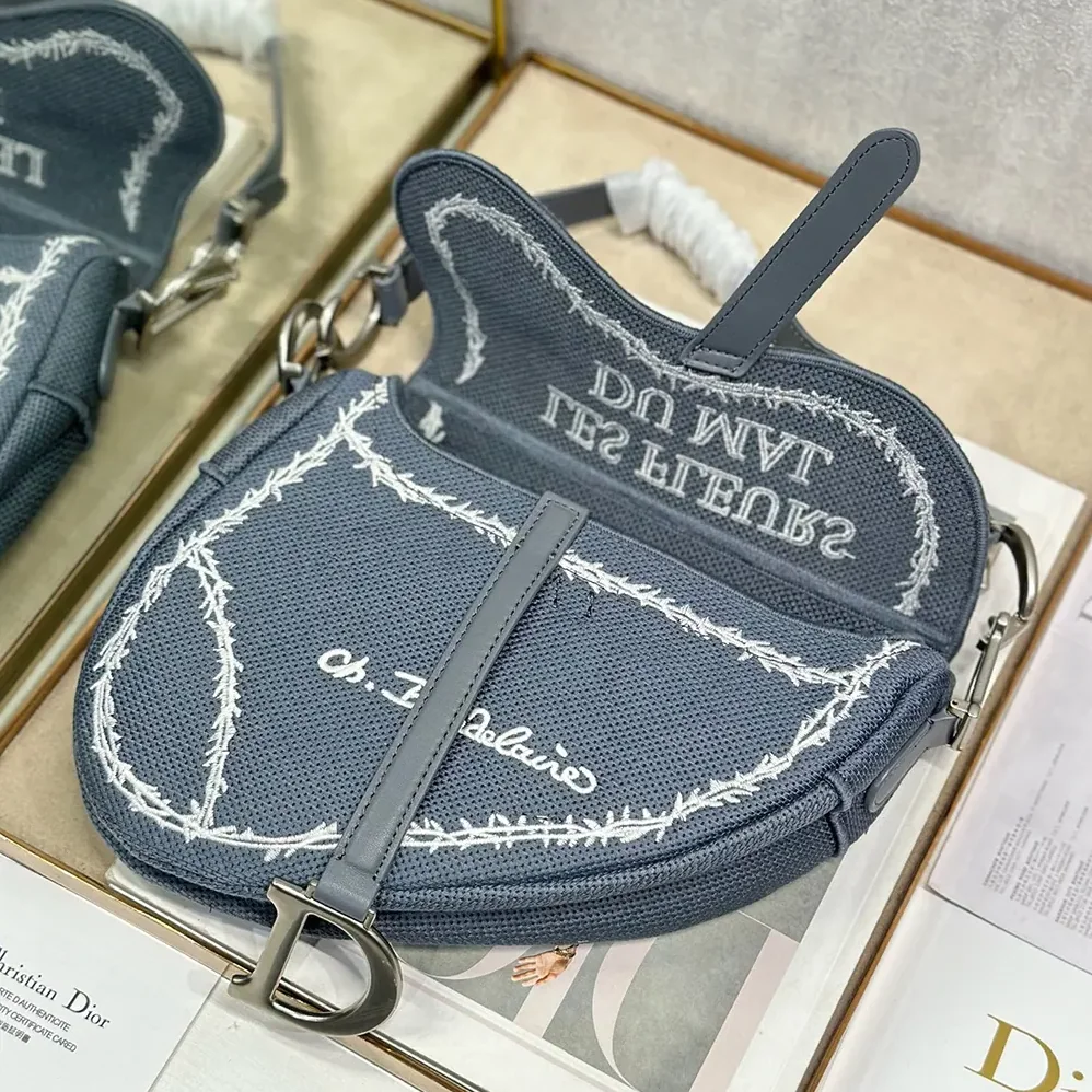 Dior Saddle Bag with Strap Blue and White Book Cover Embroidery for Women Dior Saddle Bag with Strap Blue and White Book Cover Embroidery for Women