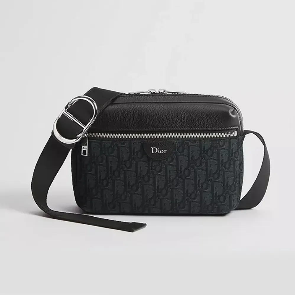 Dior Rider Zipped Messenger Bag Black Dior Oblique Jacquard and Black Grained Calfskin for Men