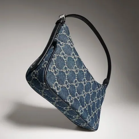 Gucci Lady Lunetta Small Shoulder Bag / Dark Blue Denim Palladium Hardware