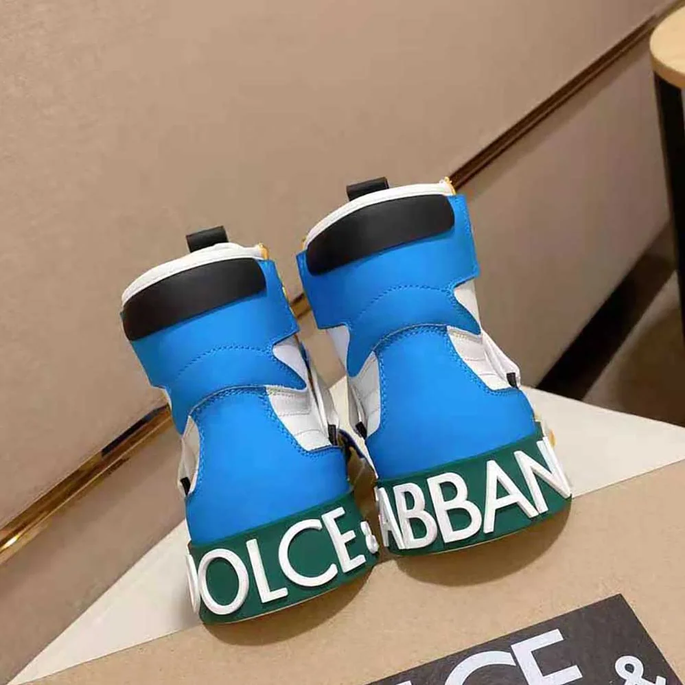 Dolce Gabbana D&G Calfskin Custom 2.Zero High-Top Sneakers with Contrasting Details for Men in Blue
