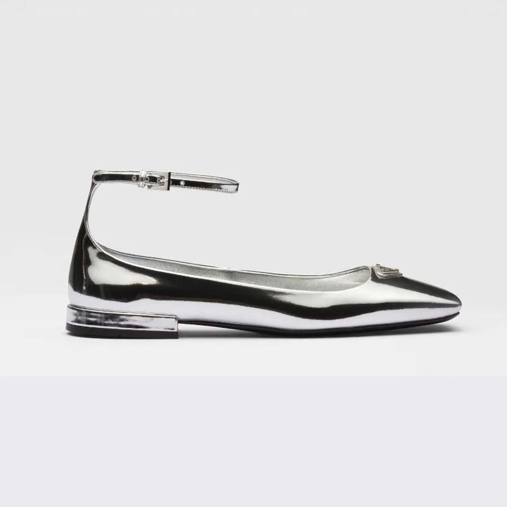 Prada Metallic Leather Ballerinas for Women in Silver