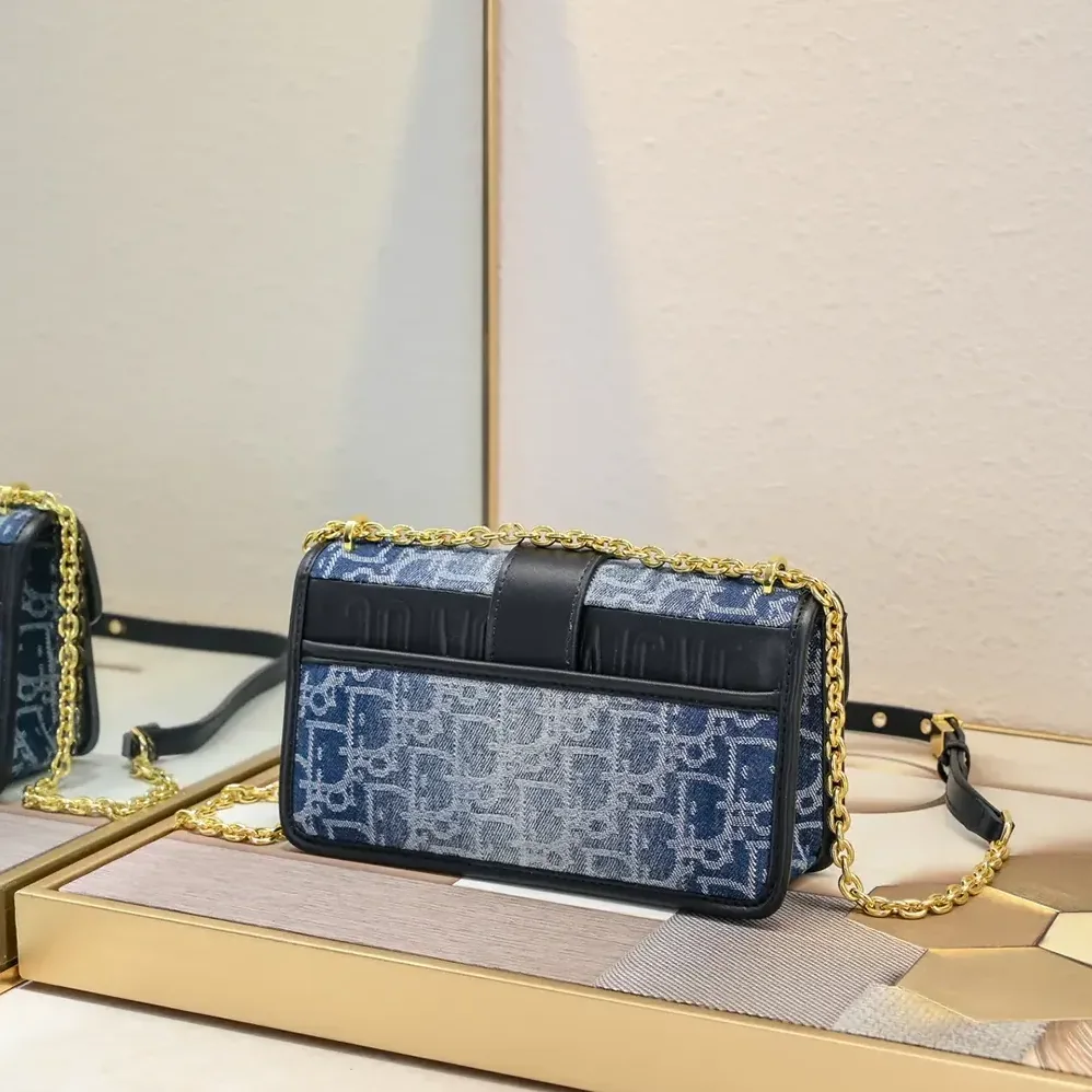 Dior 30 Montaigne East-West Bag with Chain Blue Denim Dior Oblique Jacquard for Women