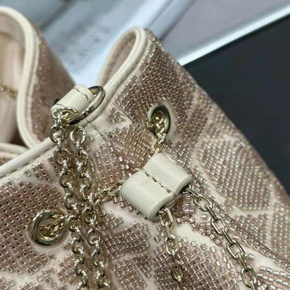 Dior Dior Dream Bucket Bag Dusty Ivory Cannage Cotton with Bead Embroidery for Women Dior Dior Dream Bucket Bag Dusty Ivory Cannage Cotton with Bead Embroidery for Women