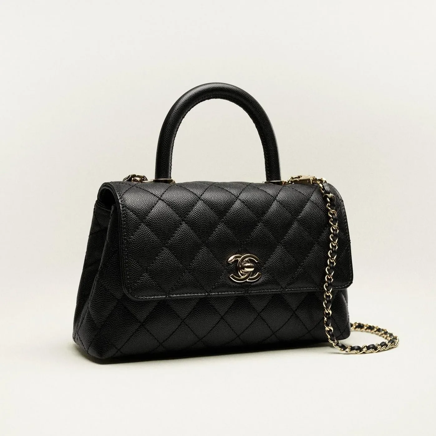 Chanel Flap Bag Large Top Handle in Black Gold Hardware