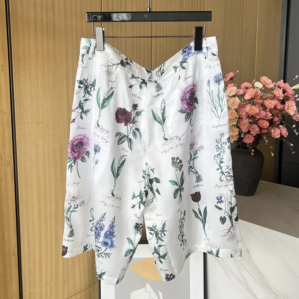 Dior Herbarium Illustration Bermuda Shorts in White Silk for Men