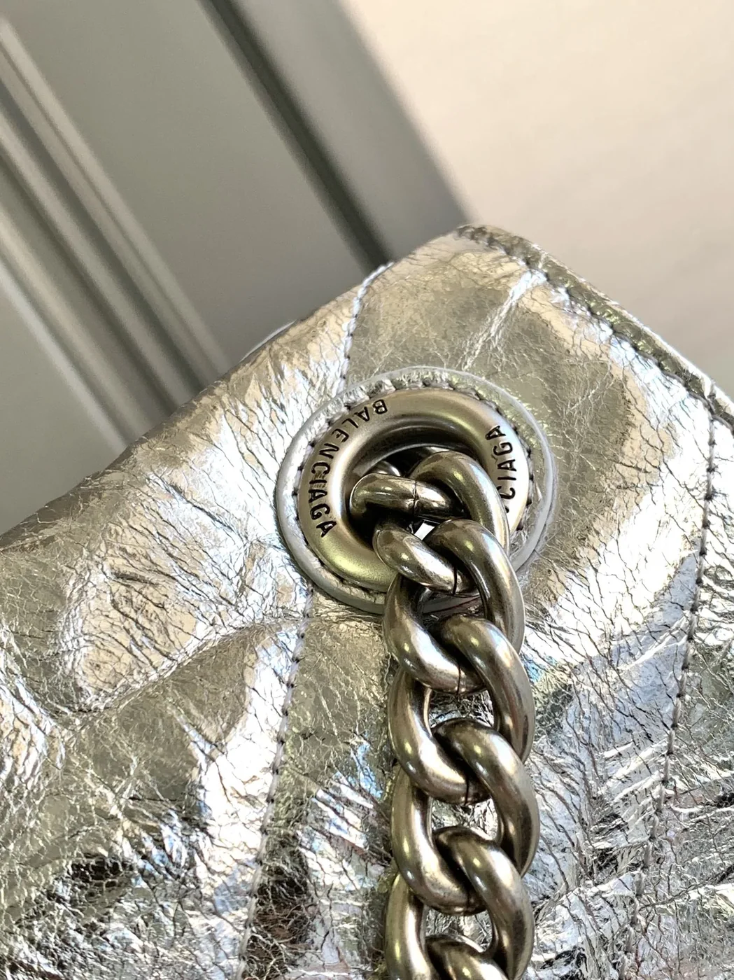 Balenciaga Crush Small Chain Bag Quilted In Sliver Tone /