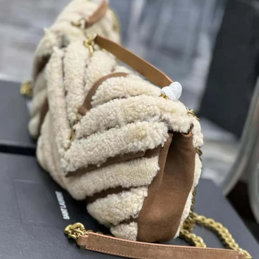 Saint Laurent YSL College Medium Chain Bag in Suede and Shearling for Women Saint Laurent YSL College Medium Chain Bag in Suede and Shearling for Women