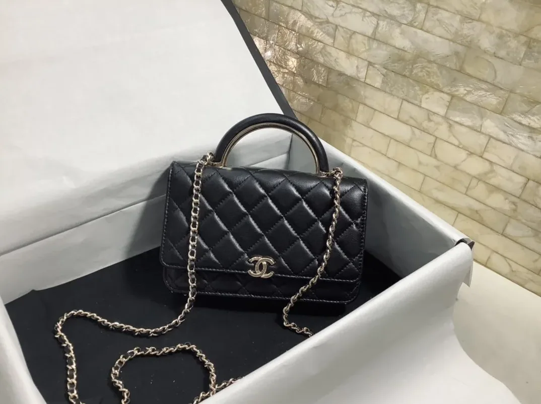 Chanel Hand-Held Oblique Cross Bag Black