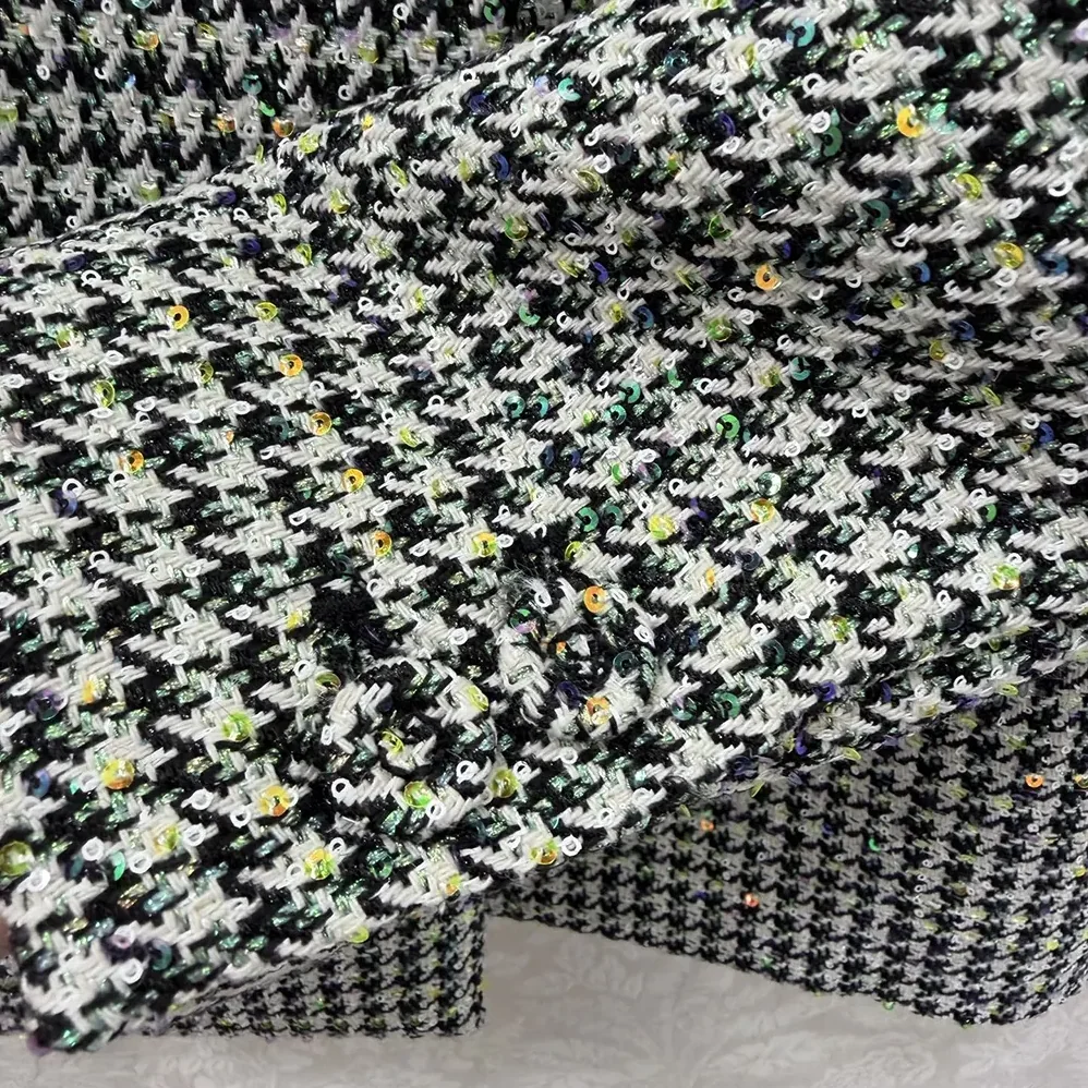 Dior Bar Jacket Black and White Houndstooth Virgin Wool Blend with Multicolor Sequins for Women