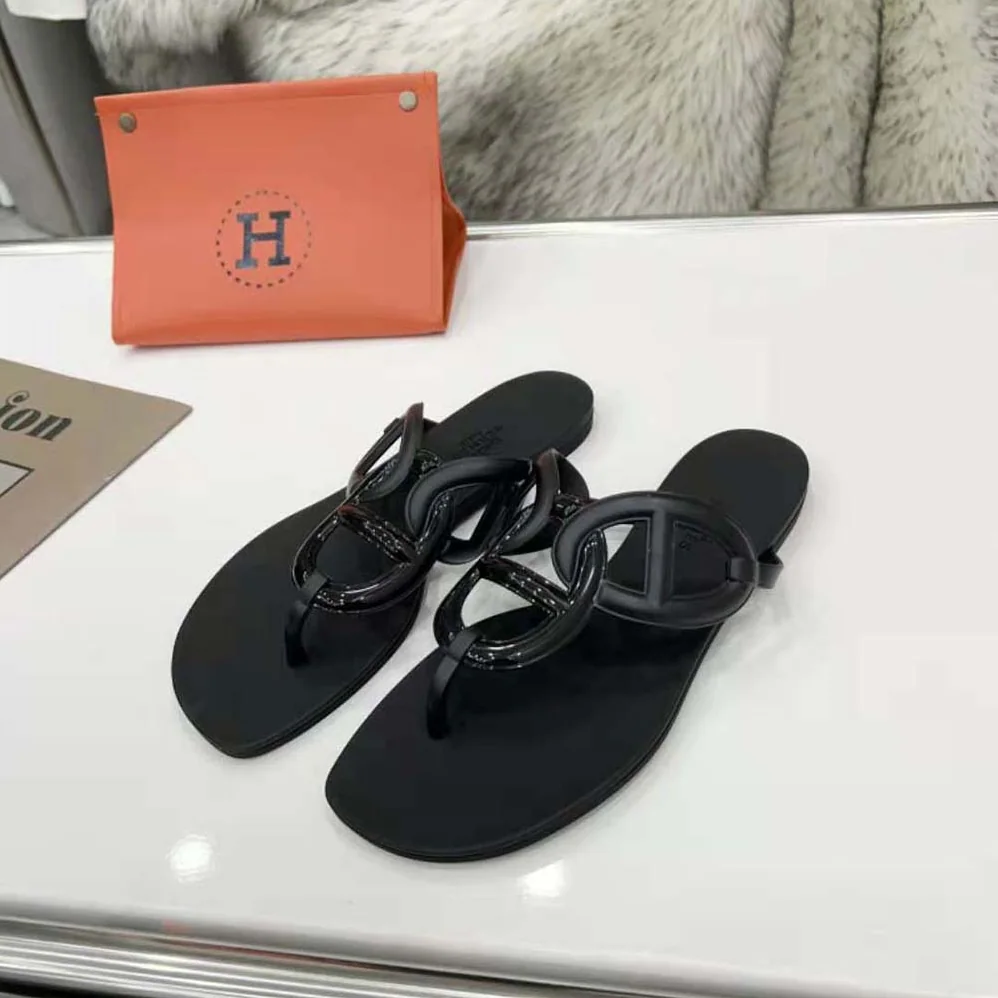 Hermes Egerie Sandal in Waterproof TPU with Chaine D Ancre Motif for Women in Black Hermes Egerie Sandal in Waterproof TPU with Chaine D Ancre Motif for Women in Black