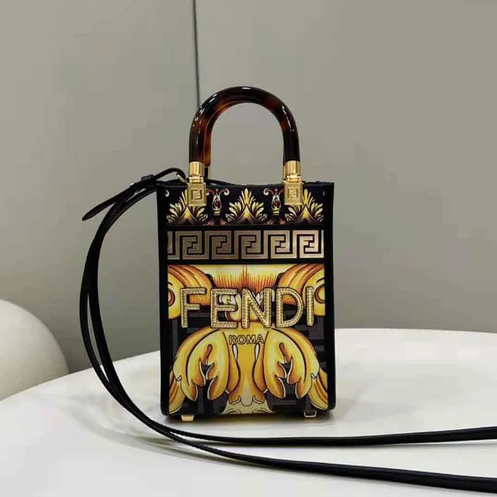 Fendi Mini Sunshine Shopper Fendace Printed FF Leather Mini Bag for Women Fendi Mini Sunshine Shopper Fendace Printed FF Leather Mini Bag for Women