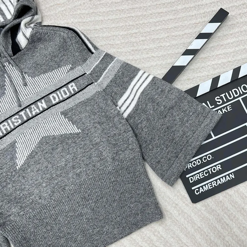 Dior DiorAlps Three-Quarter Sleeve Hooded Sweater Gray Wool for Women