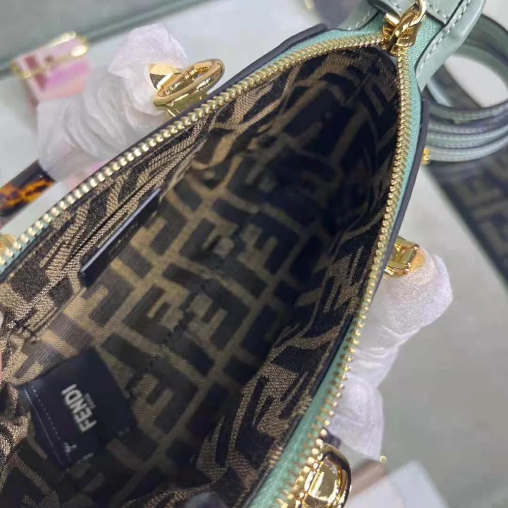 Fendi By The Way Mini Small Boston Bag in Mint Green Leather for Women Fendi By The Way Mini Small Boston Bag in Mint Green Leather for Women