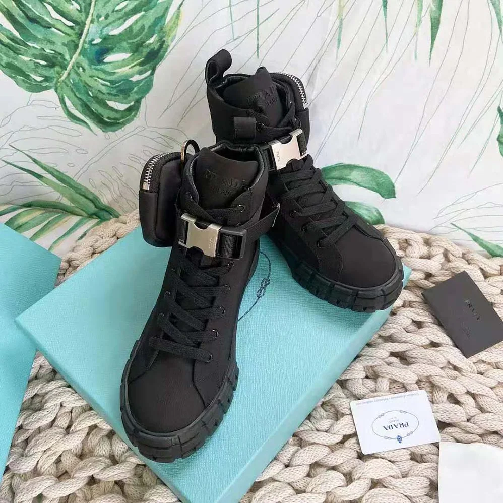 Prada Wheel Re-Nylon High-top Sneakers for Unisex in Black Prada Wheel Re-Nylon High-top Sneakers for Unisex in Black