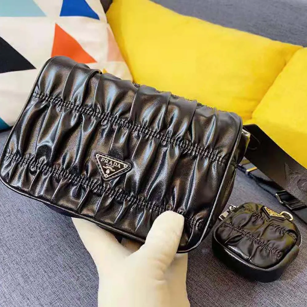 Prada Gaufre Nappa Leather Shoulder Bag for Women in Black Prada Gaufre Nappa Leather Shoulder Bag for Women in Black