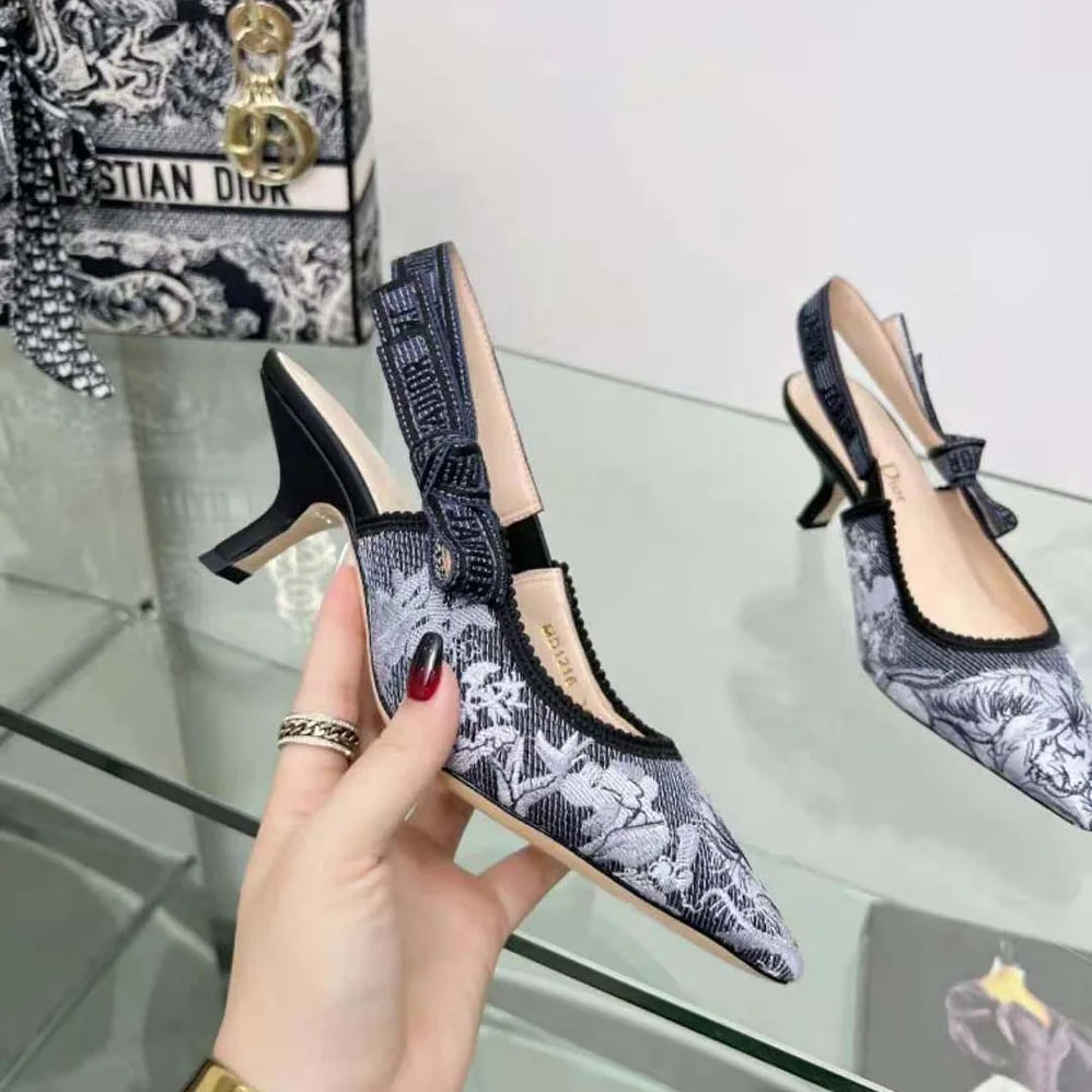 Dior J'Adior Slingback Pump Blue Multicolor Embroidered Denim for Women