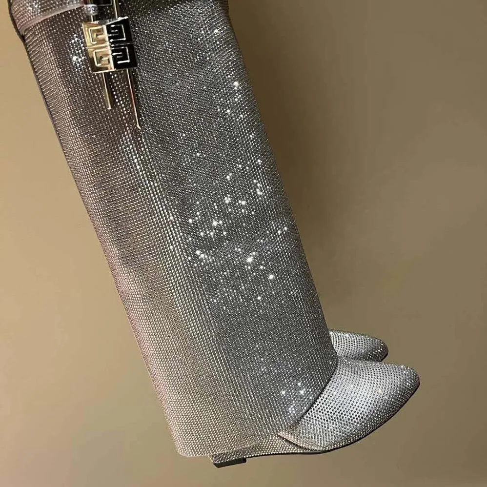 Givenchy Shark Lock Boots in Satin with Strass for Women in Silver Givenchy Shark Lock Boots in Satin with Strass for Women in Silver
