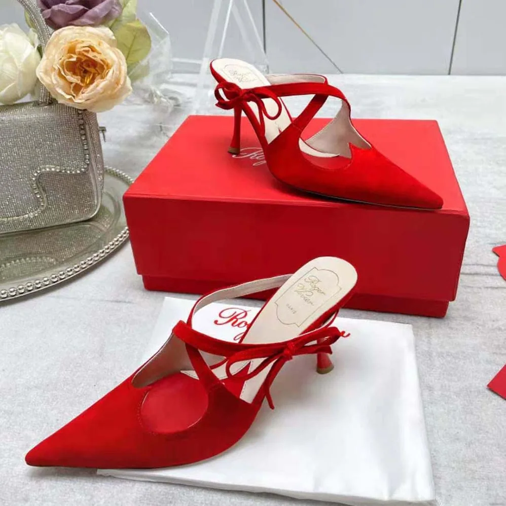 Roger Vivier I Love Vivier Bow String Mules in Suede for Women in Red