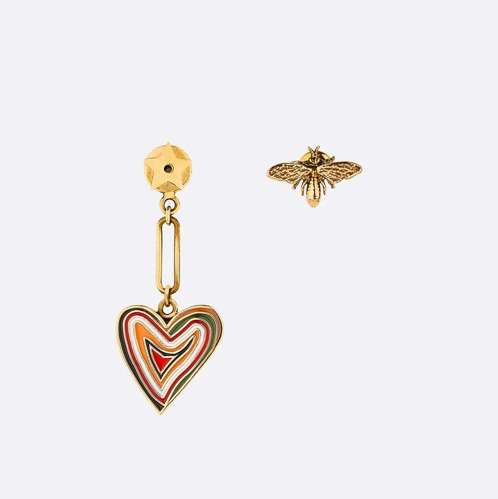 Dior “Dioramour” Heart and Bee Asymmetric Earrings for Women