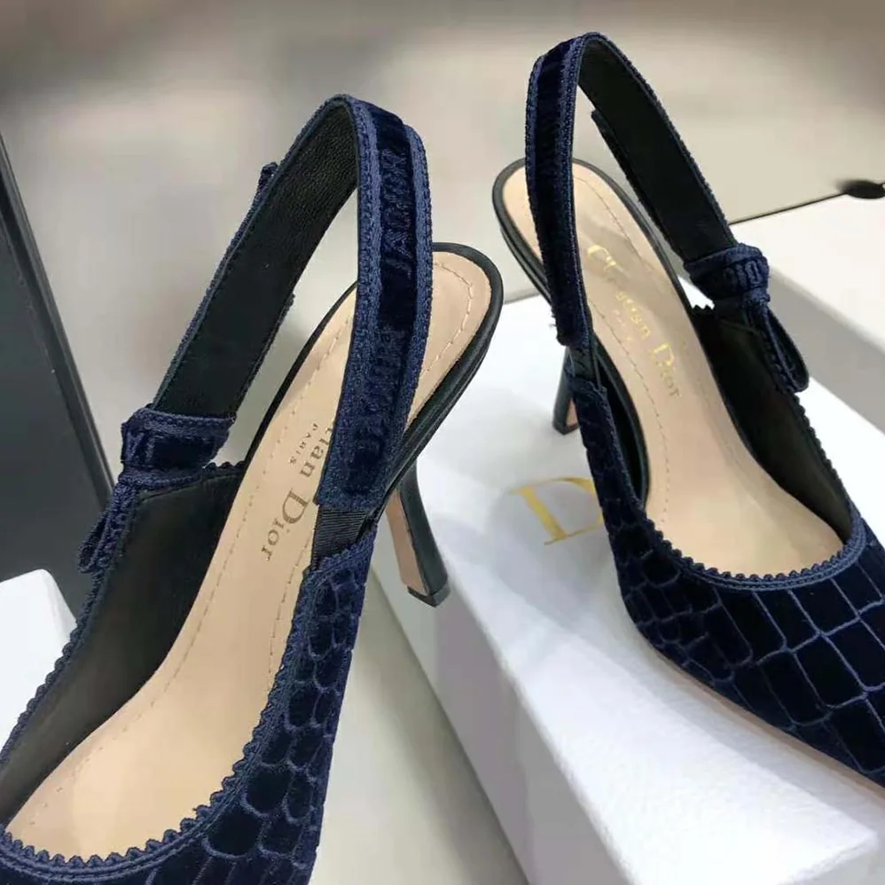 Dior J'Adior Slingback Pump Deep Crocodile-Effect Embroidered Velvet for Women in Blue Dior J'Adior Slingback Pump Deep Crocodile-Effect Embroidered Velvet for Women in Blue