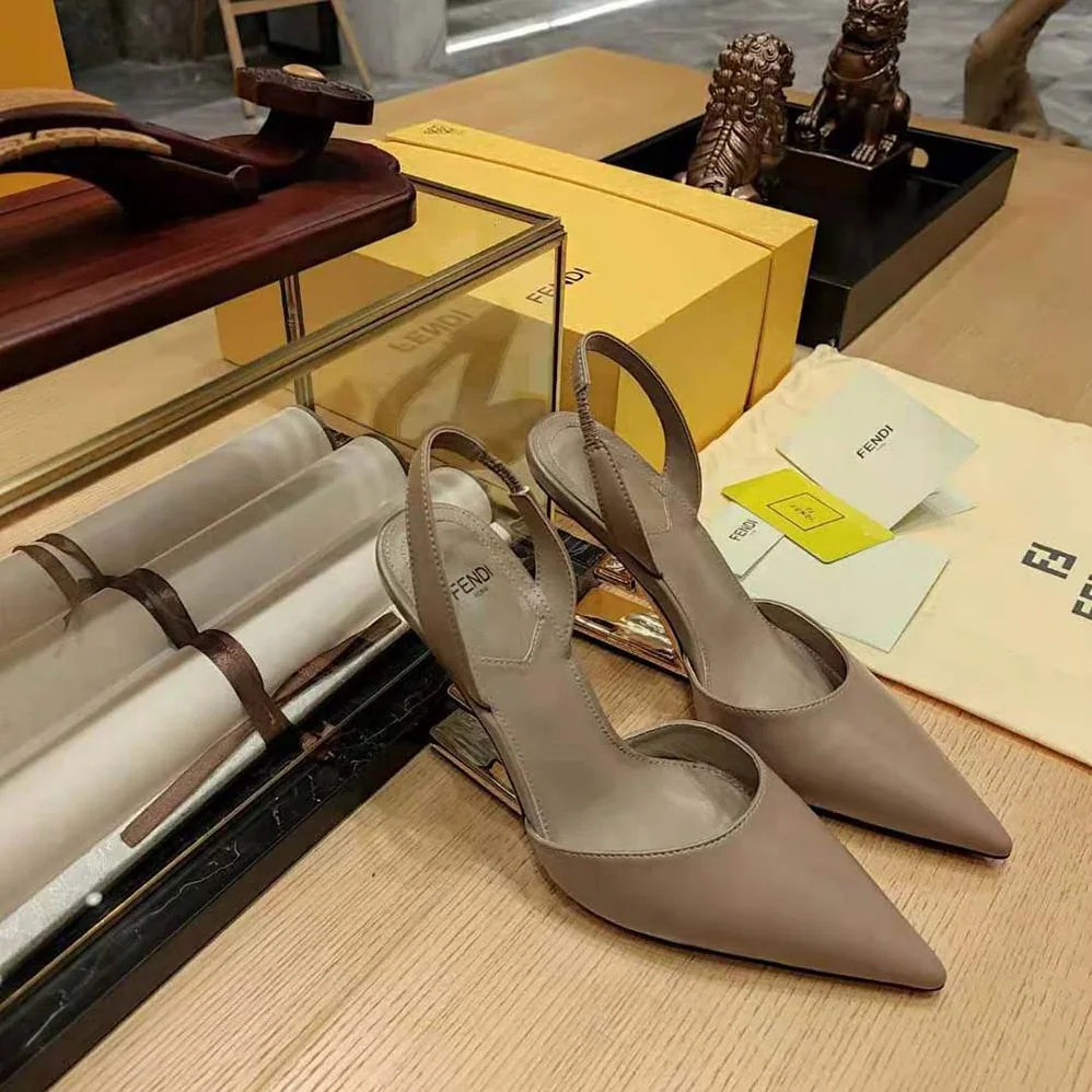 Fendi Fendi First Dove Gray Leather High for Women in Heeled Slingbacks