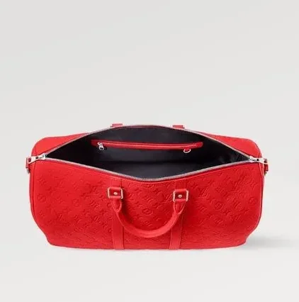 Louis Vuitton Keepall Bandouliere 50 Travel Bag in Red Silver Hardware Louis Vuitton Keepall Bandouliere 50 Travel Bag in Red Silver Hardware