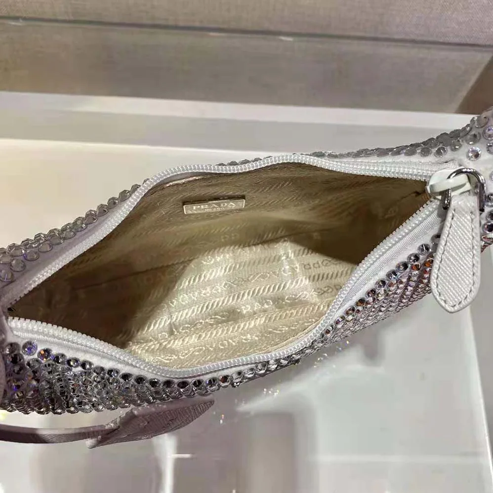 Prada Satin Mini-Bag with Artificial Crystals for Women in White