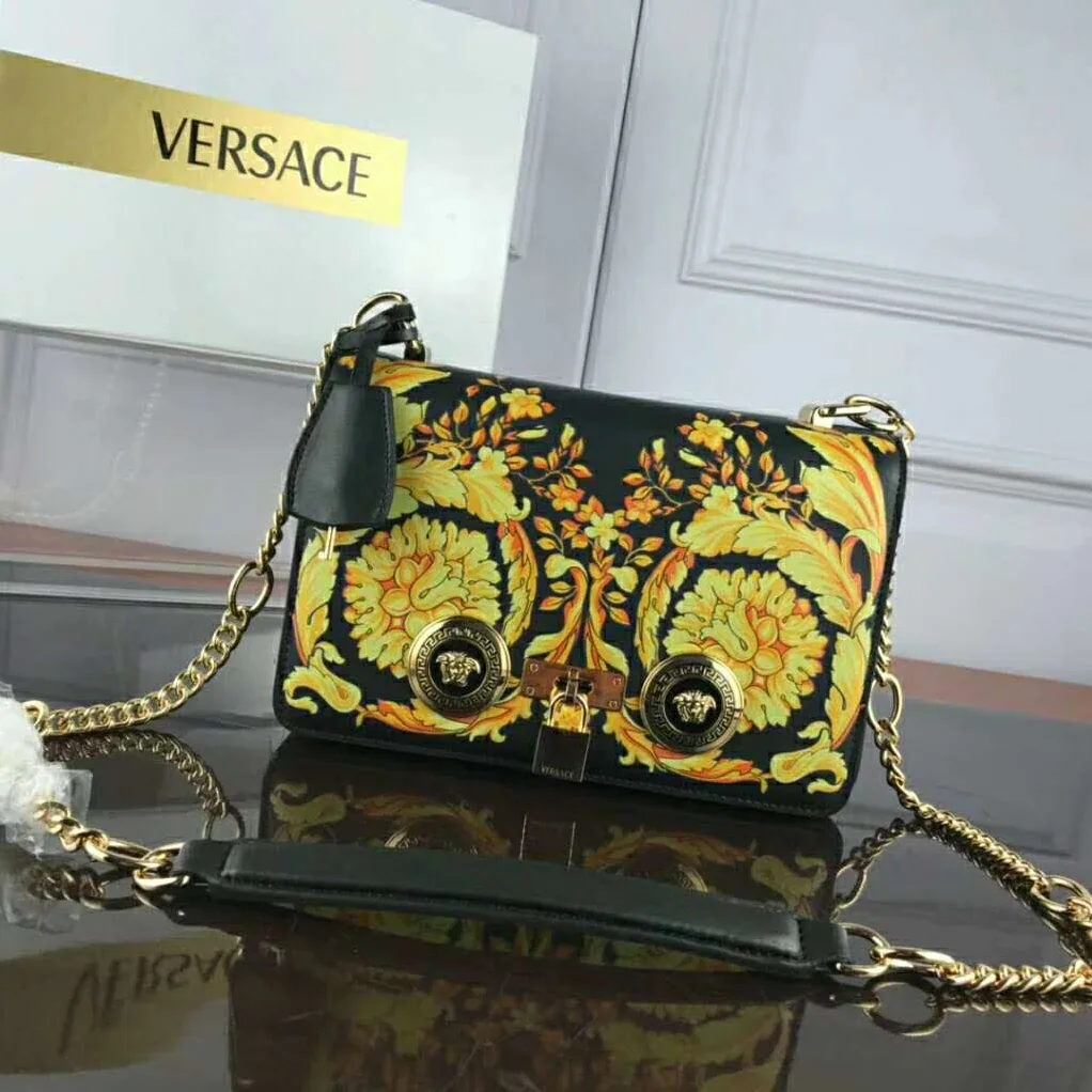 Versace Small Barocco Icon Shoulder Bag Calf Leather for Women in Black Versace Small Barocco Icon Shoulder Bag Calf Leather for Women in Black