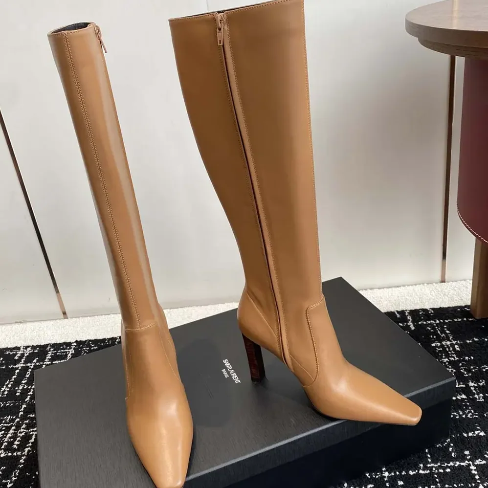 Saint Laurent YSL Francoise Boots In Smooth Leather for Women in Brown