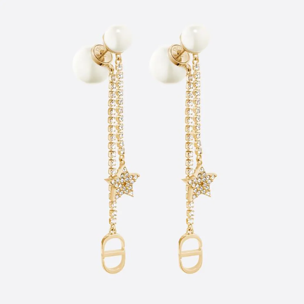 Dior Tribales Earrings Gold-Finish Metal White Resin Pearls for Women Dior Tribales Earrings Gold-Finish Metal White Resin Pearls for Women