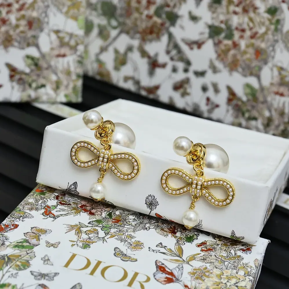Dior Tribales Earrings Champagne-Finish Metal with White Resin Pearls for Women