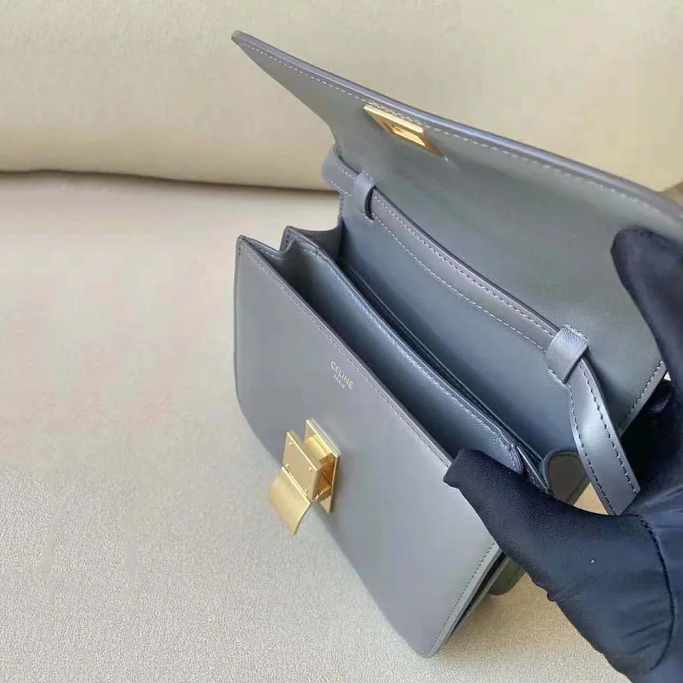 Celine Teen Classic Bag in Box Calfskin for Women in Silver Celine Teen Classic Bag in Box Calfskin for Women in Silver